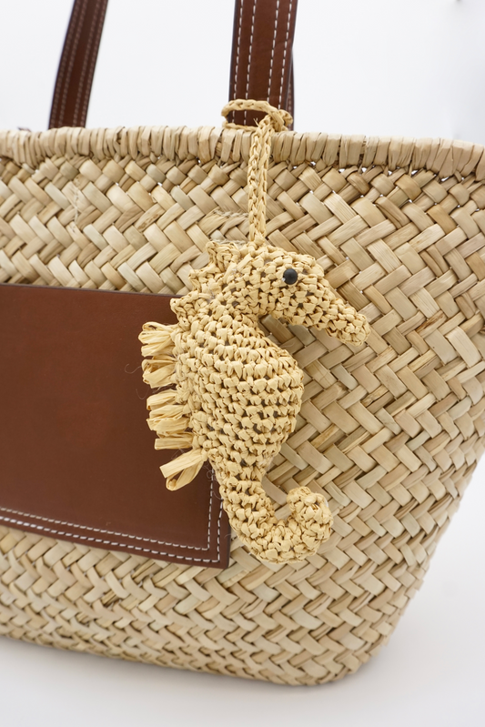 Neutral Beach Seahorse Woven Accessory Bag Charm Keychain