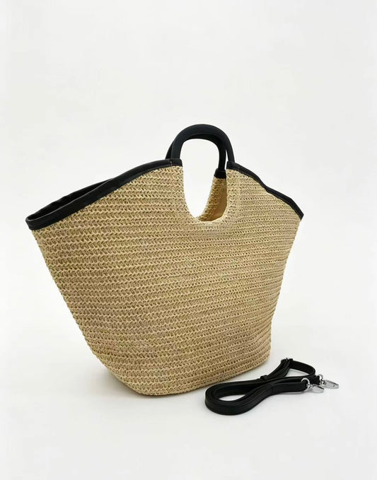 Handwoven Paper Straw Tote Bag | Ring Handle, Crossbody Summer Market Handbag