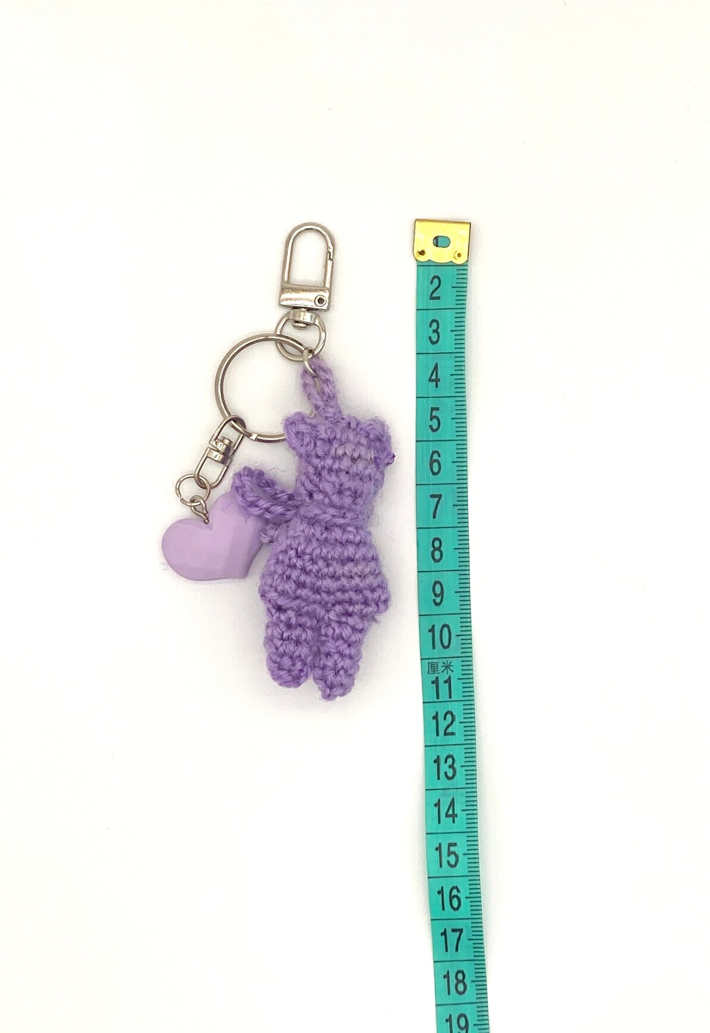 Lavender Puff Bear & Heart Keychain