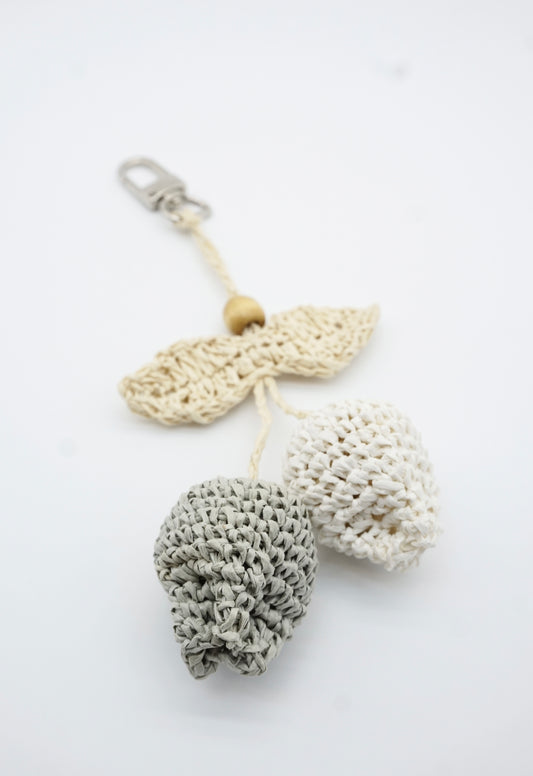 Paper Yarn White & Grey Berry Pendant with Leaf Accent