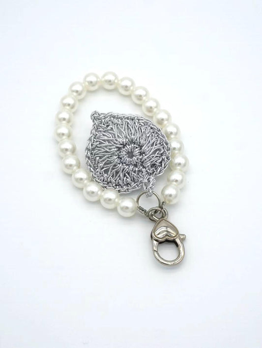 Hand-Crocheted Heart Pearl Keychain