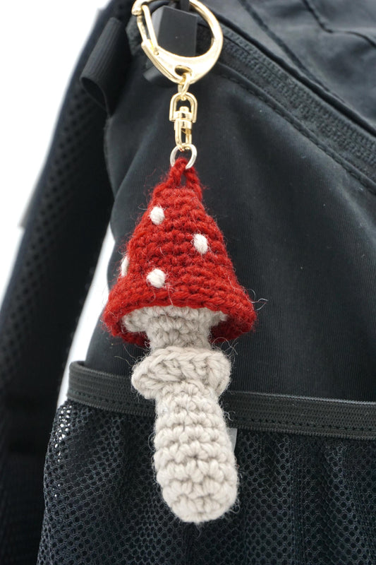 Handwoven Mushroom Keychain - Natural Paper Cord Tassel Bag Charm