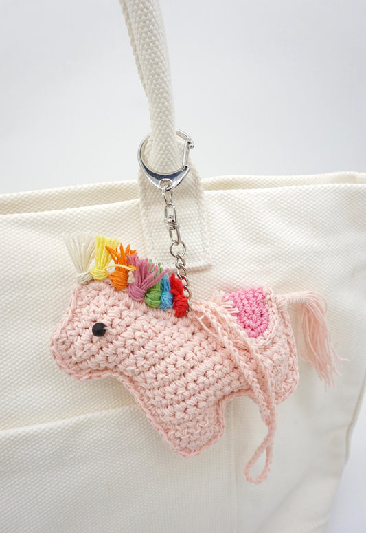Unicorn Keychain - Natural Paper Cord Tassel Bag Charm