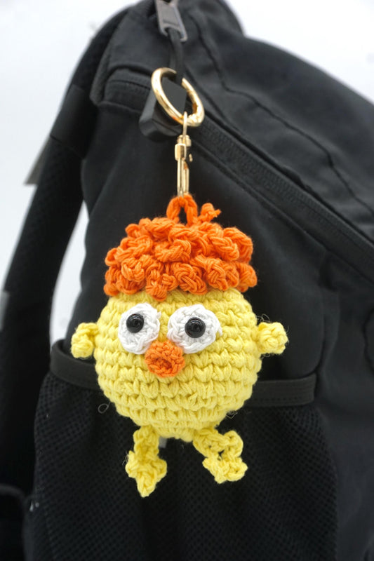 Handwoven Yellow Chick Keychain - Natural Paper Cord Tassel Bag Charm