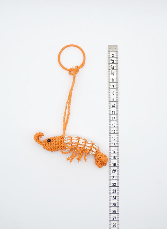 Raffia Shrimp Keychain: Orange Woven Coastal Bag Charm