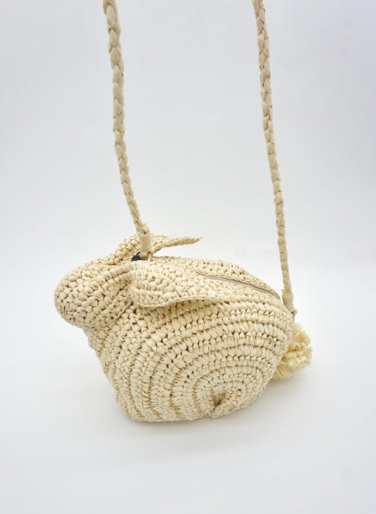 Handmade Raffia Bunny Bag - Woven Rabbit Straw Purse with Pom Pom Tail
