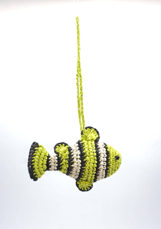 Raffia Striped Fish Ornament - Raffia Woven Bag Pendant, Coastal Decor