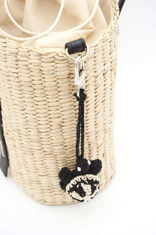 Hand-Crocheted Turtle Bag Charm - Black White Tortoise Keychain
