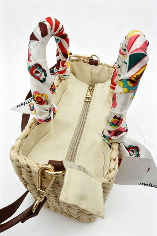 Handwoven Corn Husk Tote Bag - 3D Tufted Fruit Summer Beach Purse