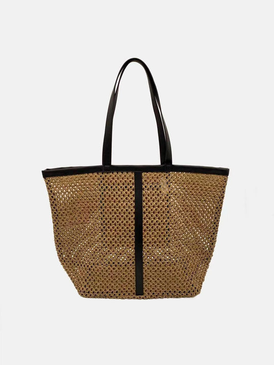 Handwoven Raffia Tote Bag - Minimalist Boho Straw Shoulder Bag - Black