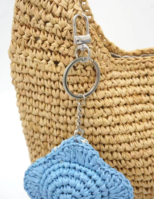 Celestial Blue Crochet Stingray Keychain & Handmade Raffia Bag Charm