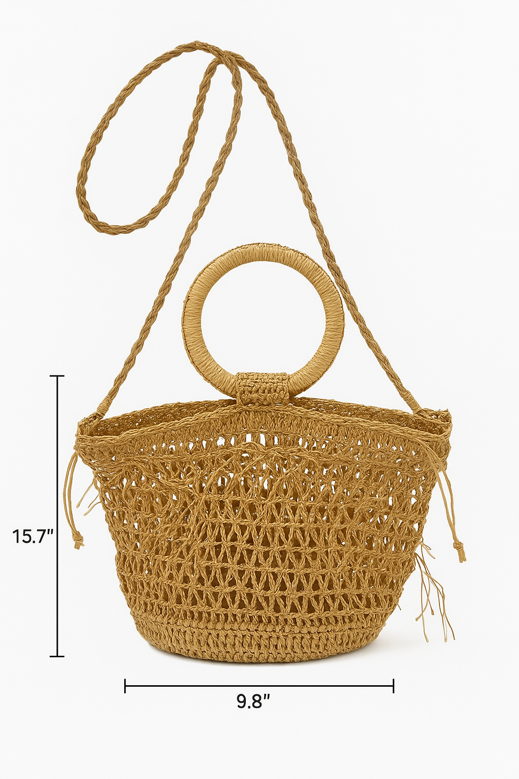 Boho Woven Circle-Handle Beach Bag — Natural Straw Tote