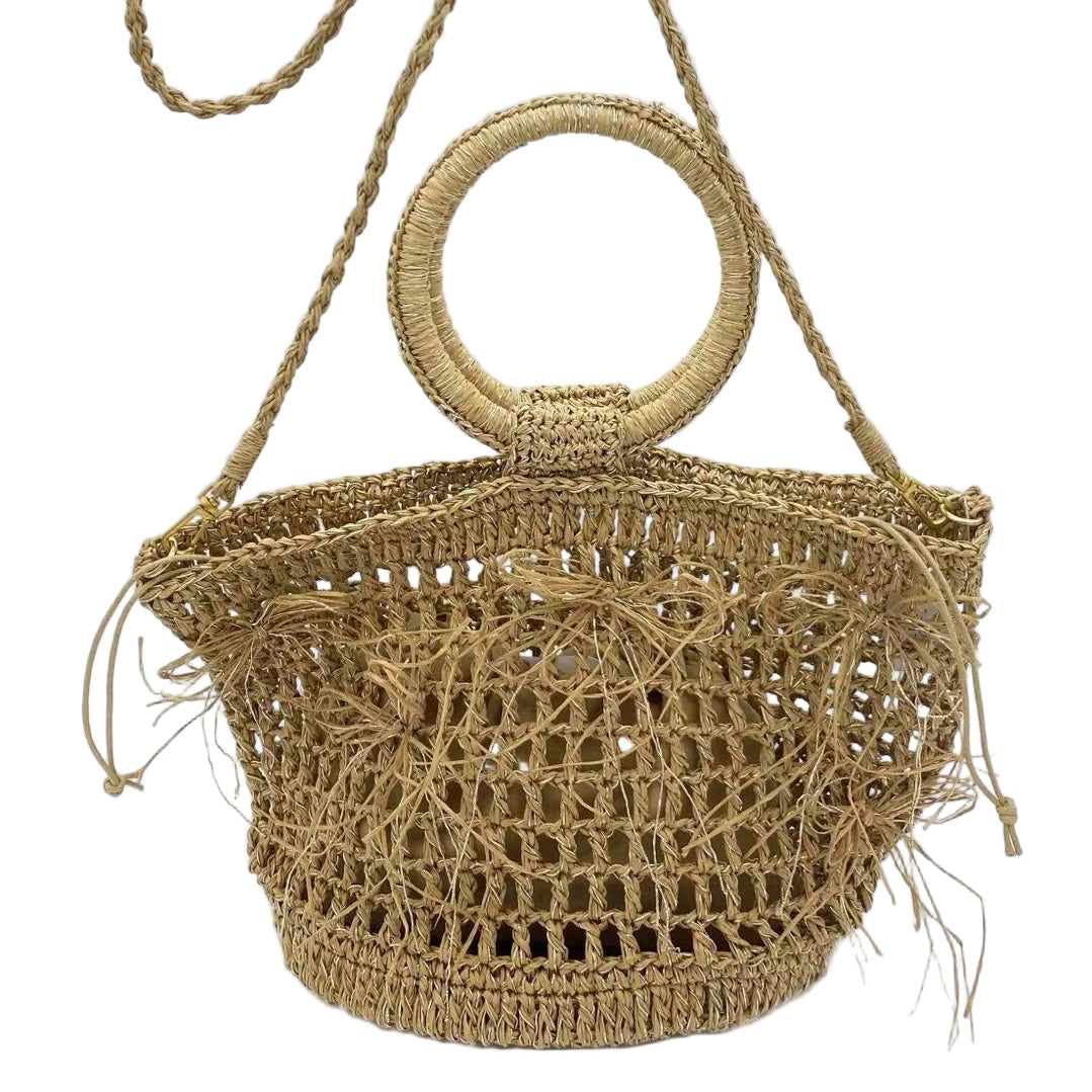 Boho Woven Circle-Handle Beach Bag — Natural Straw Tote