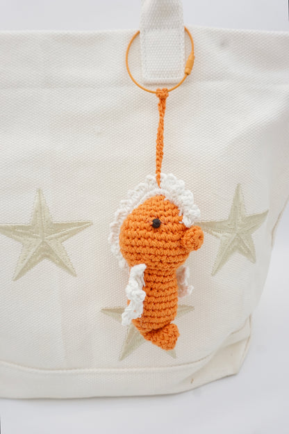 Sunset Orange Crochet Seahorse Charm