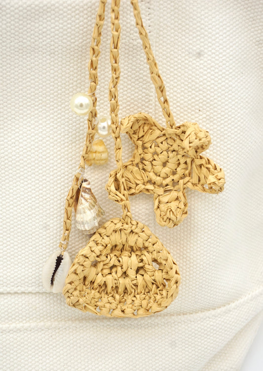 Neutral Seashell & Turtle Woven Accessory Bag Charm Keychain