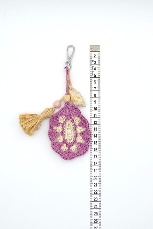 Tropical Floral & Shell Tote Pendant Bag Charm Keychain