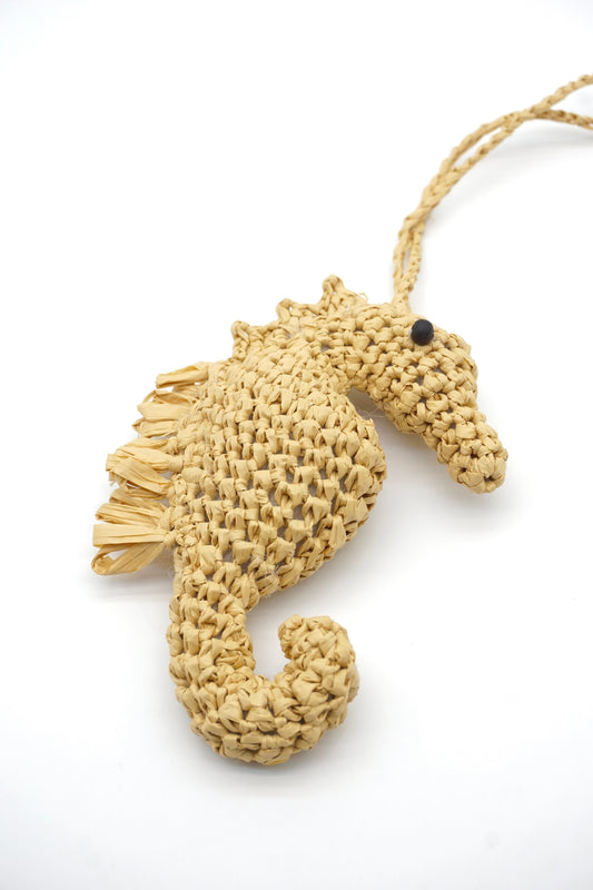 Neutral Beach Seahorse Woven Accessory Bag Charm Keychain