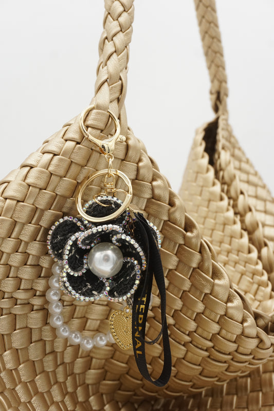 Camellia pendant keychain for small bags and accessories with a
