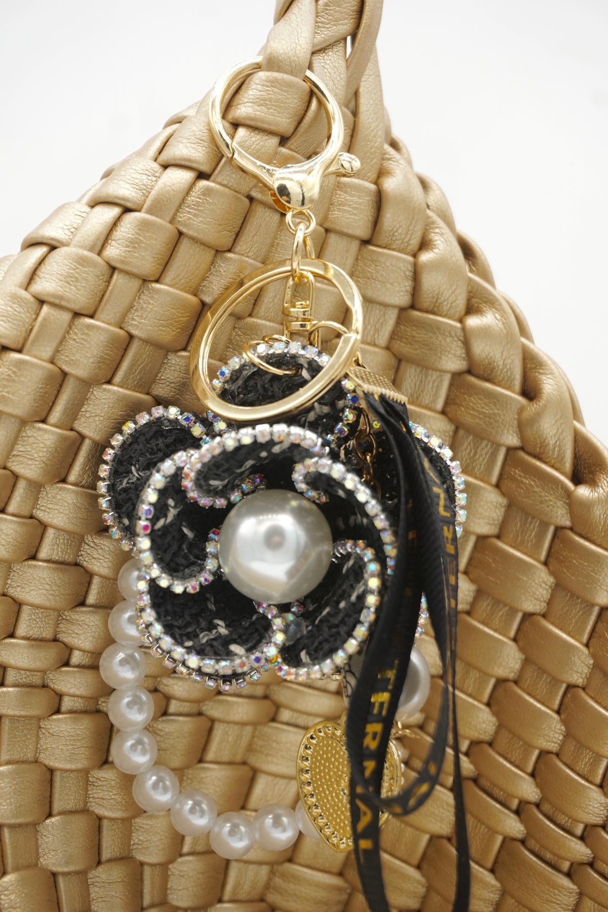 Camellia pendant keychain for small bags and accessories with a