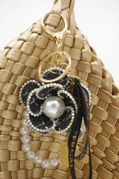 Camellia pendant keychain for small bags and accessories with a