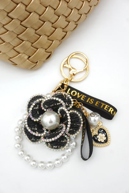 Camellia pendant keychain for small bags and accessories with a