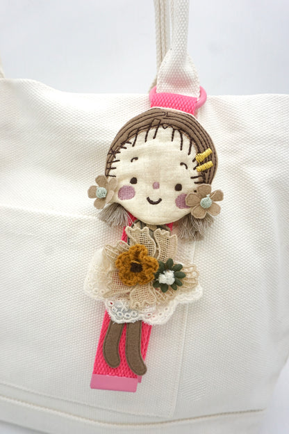 Forest-themed embroidered girl bag hanger Cute fabric doll decorative
