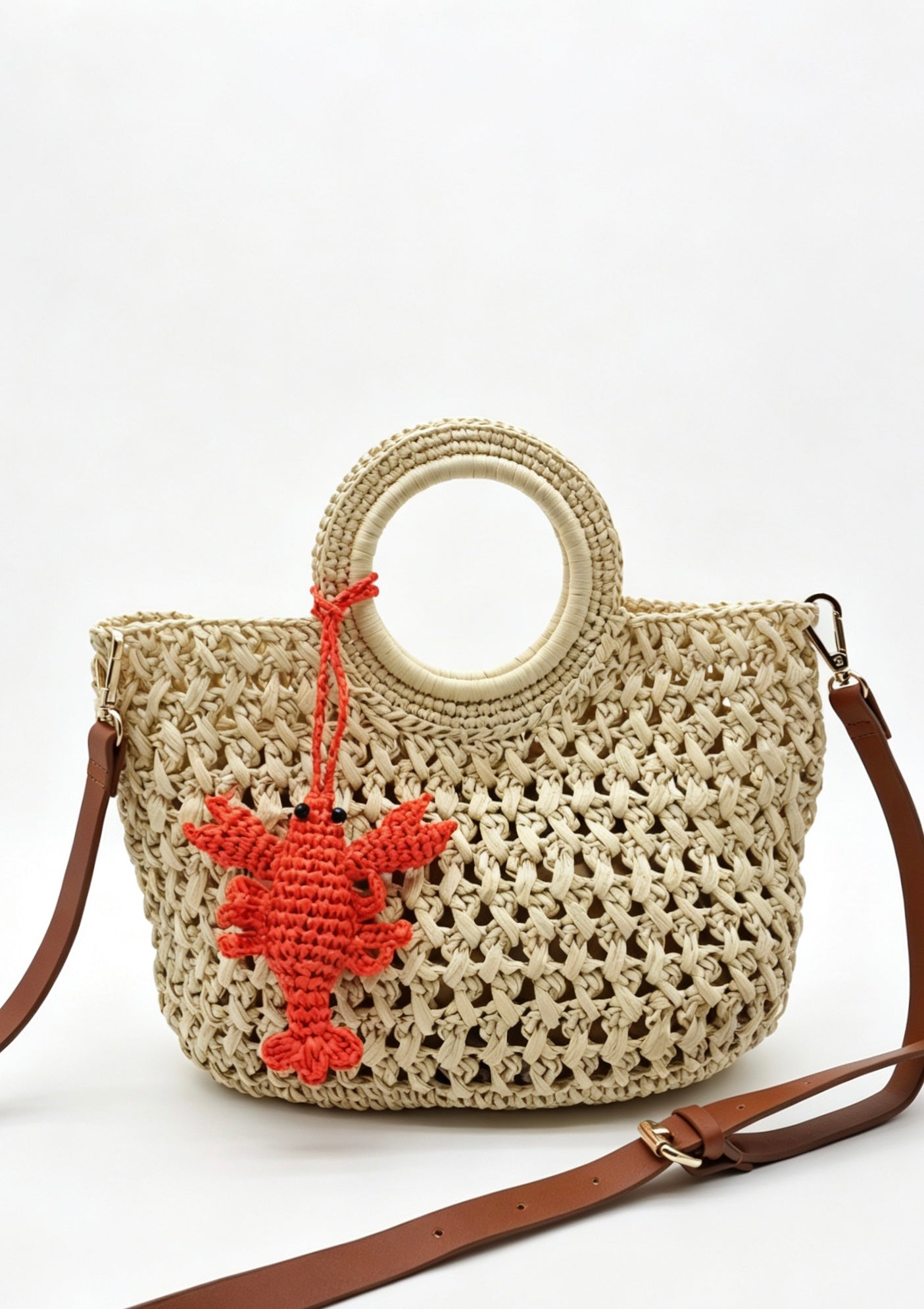 Open Weave Raffia Tote Bag - Crochet Lobster