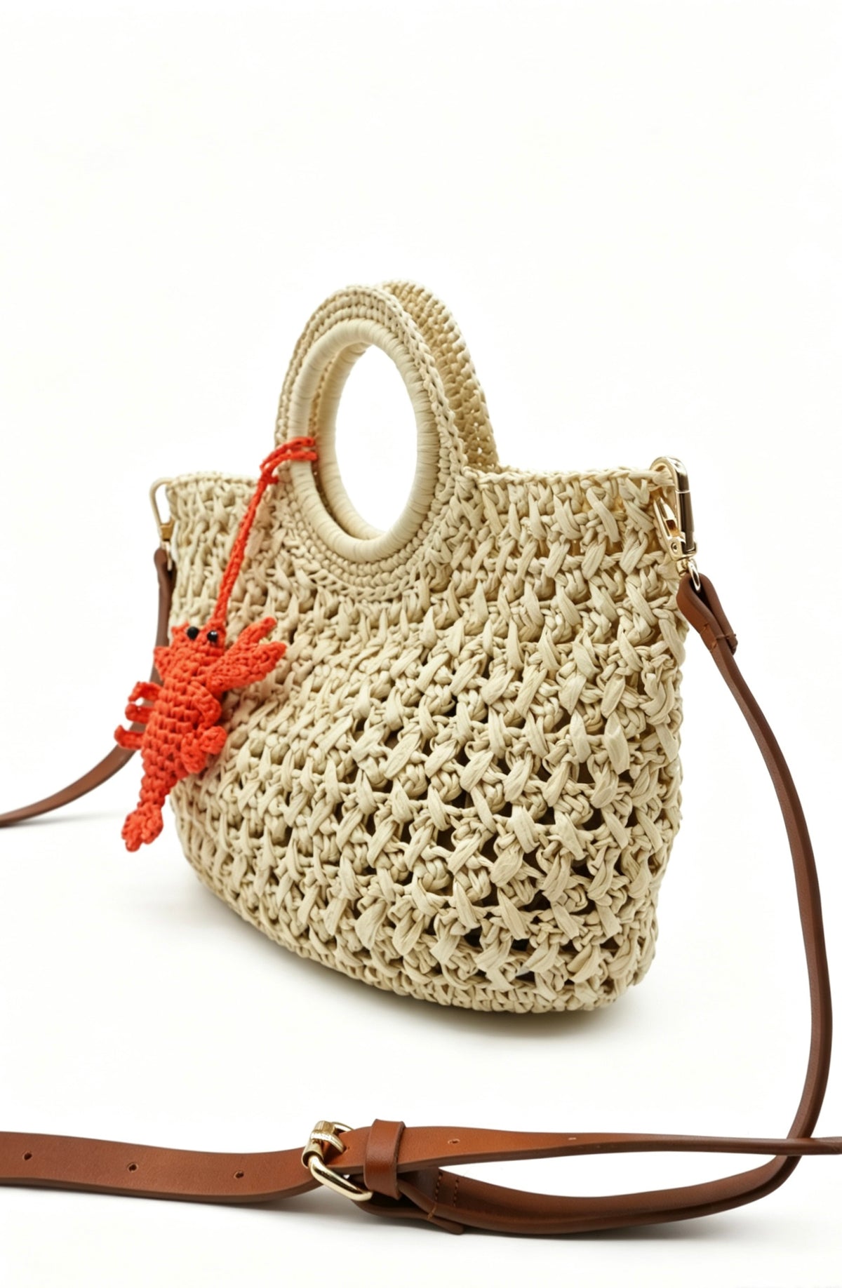 Open Weave Raffia Tote Bag - Crochet Lobster