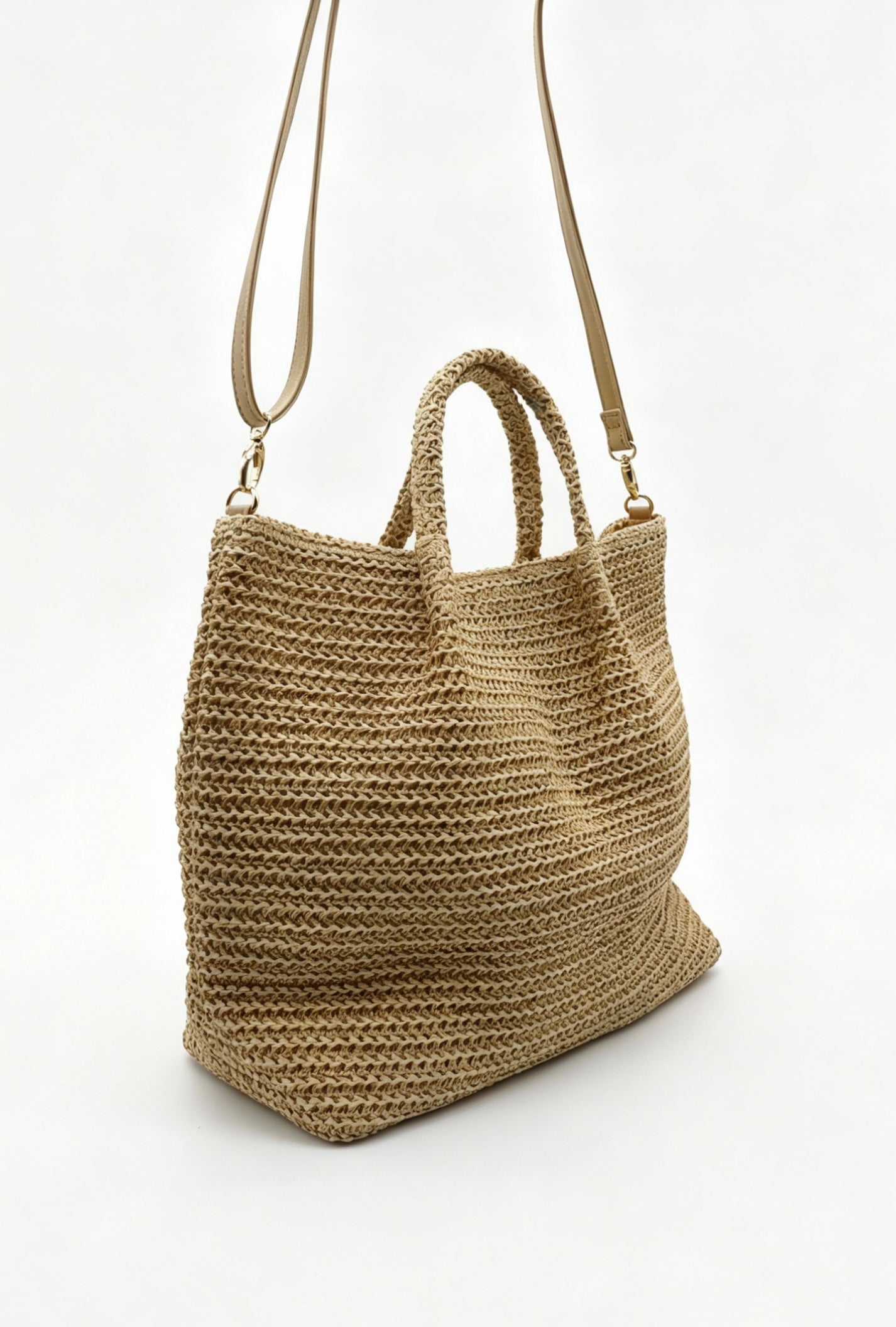 Handwoven Natural Raffia Straw Tote Bag, Large Summer Beach Market Shoulder Bag