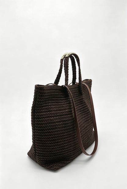 Handwoven Natural Raffia Straw Tote Bag, Large Summer Beach Market Shoulder Bag