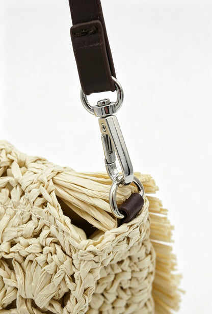Fringe Straw Crossbody Clutch – Textured Woven Flap Purse – 3 Color Boho Shoulder Handbag
