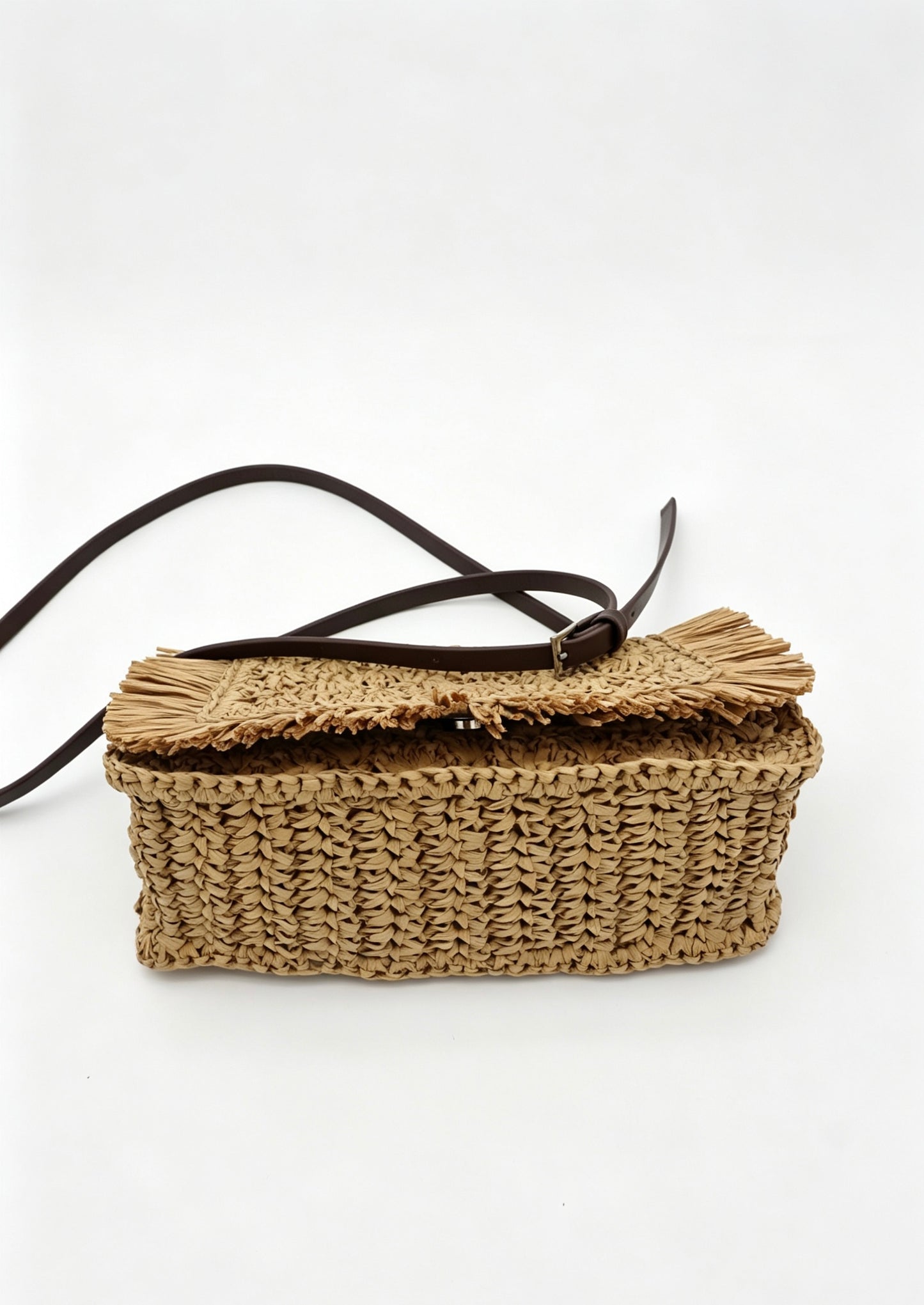 Fringe Straw Crossbody Clutch – Textured Woven Flap Purse – 3 Color Boho Shoulder Handbag