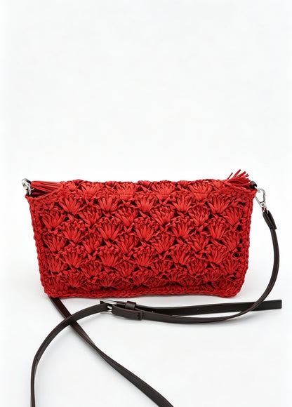 Fringe Straw Crossbody Clutch – Textured Woven Flap Purse – 3 Color Boho Shoulder Handbag