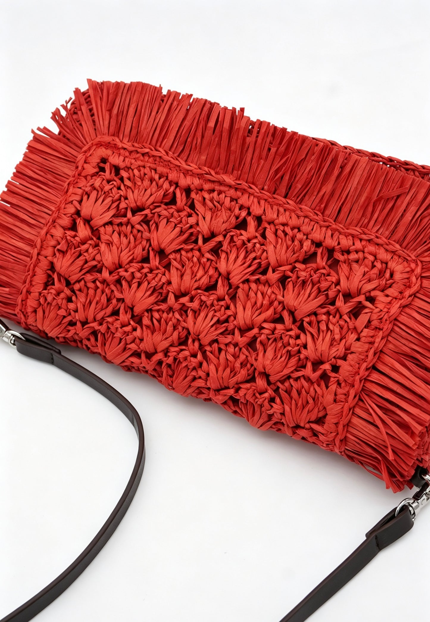 Fringe Straw Crossbody Clutch – Textured Woven Flap Purse – 3 Color Boho Shoulder Handbag