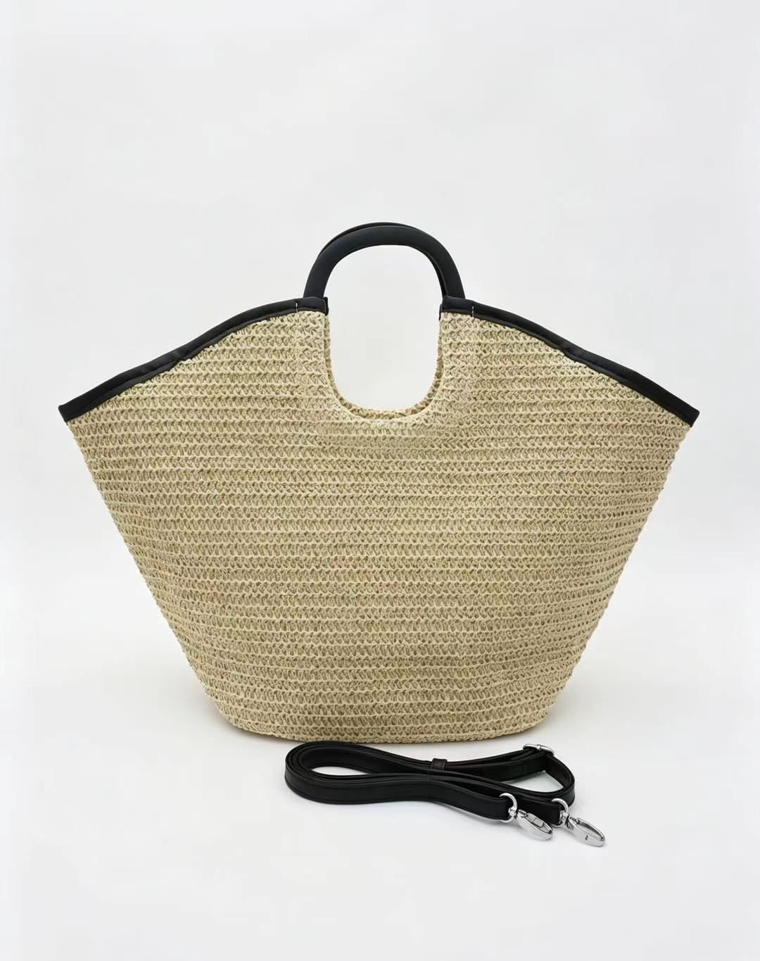 Handwoven Paper Straw Tote Bag | Ring Handle, Crossbody Summer Market Handbag