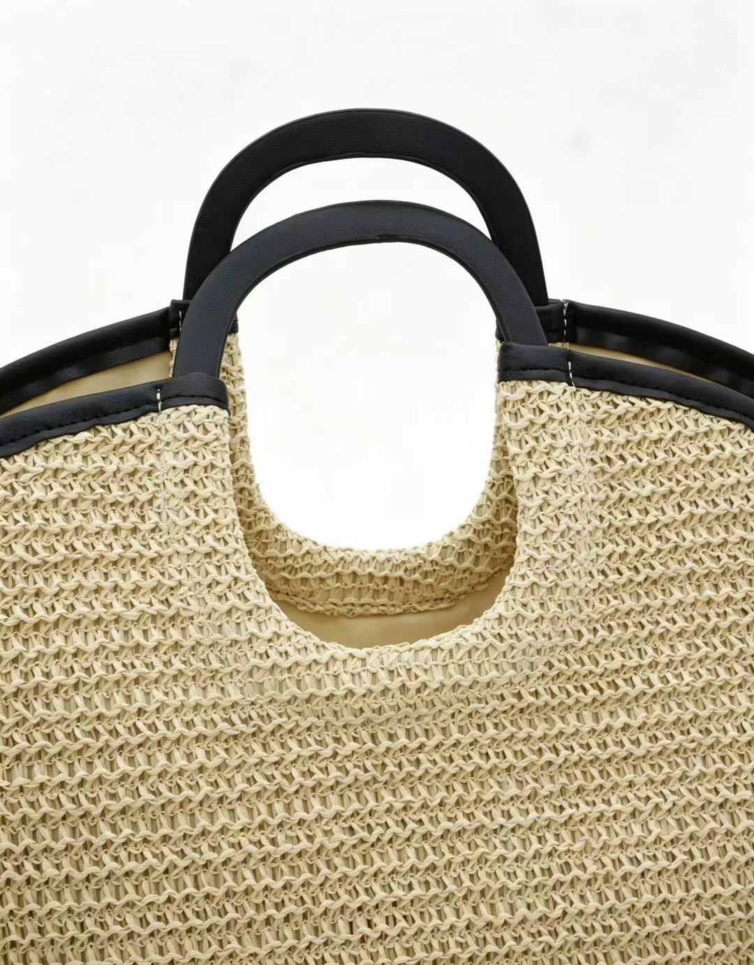 Handwoven Paper Straw Tote Bag | Ring Handle, Crossbody Summer Market Handbag