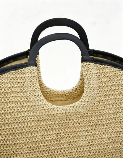 Handwoven Paper Straw Tote Bag | Ring Handle, Crossbody Summer Market Handbag