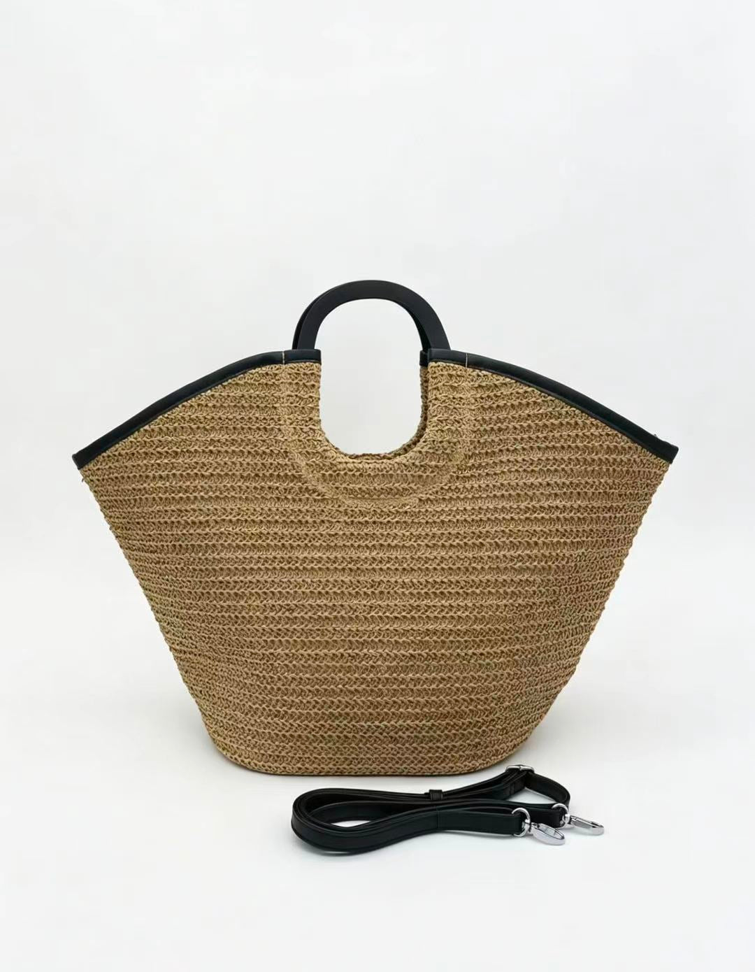 Handwoven Paper Straw Tote Bag | Ring Handle, Crossbody Summer Market Handbag