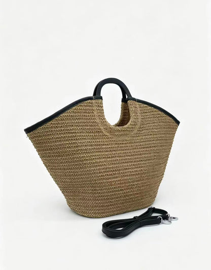 Handwoven Paper Straw Tote Bag | Ring Handle, Crossbody Summer Market Handbag