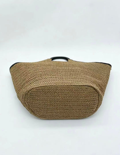 Handwoven Paper Straw Tote Bag | Ring Handle, Crossbody Summer Market Handbag