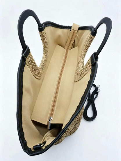Handwoven Paper Straw Tote Bag | Ring Handle, Crossbody Summer Market Handbag