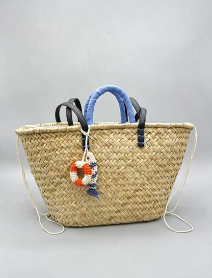 Handwoven Raffia Fish Lifebuoy Bag Charm - Nautical Keychain
