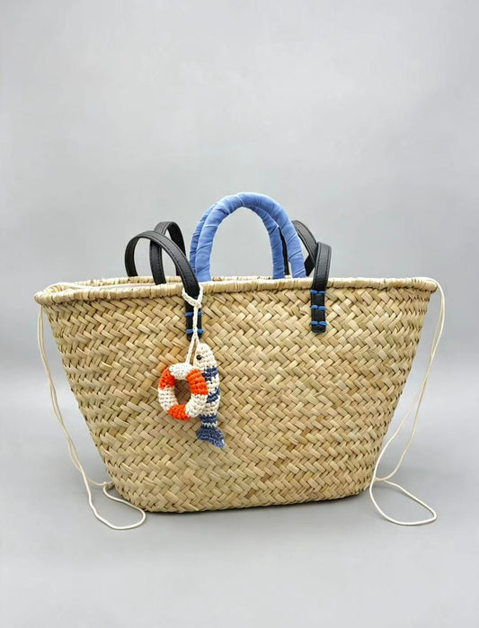 Handwoven Raffia Fish Lifebuoy Bag Charm - Nautical Keychain