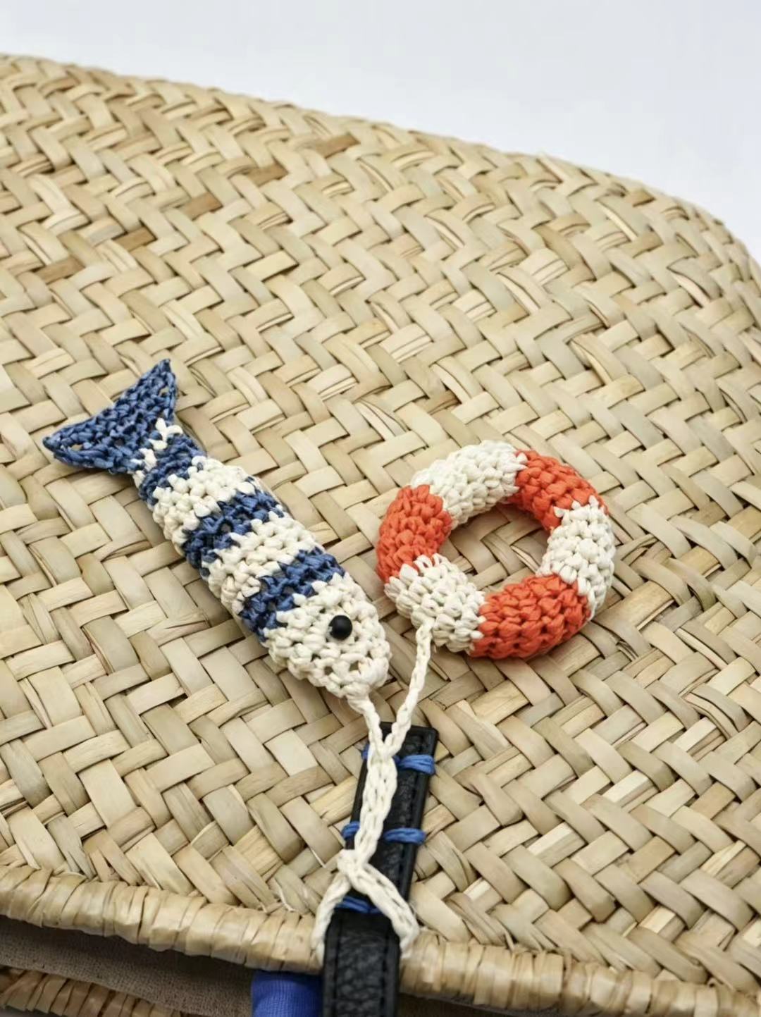 Handwoven Raffia Fish Lifebuoy Bag Charm - Nautical Keychain