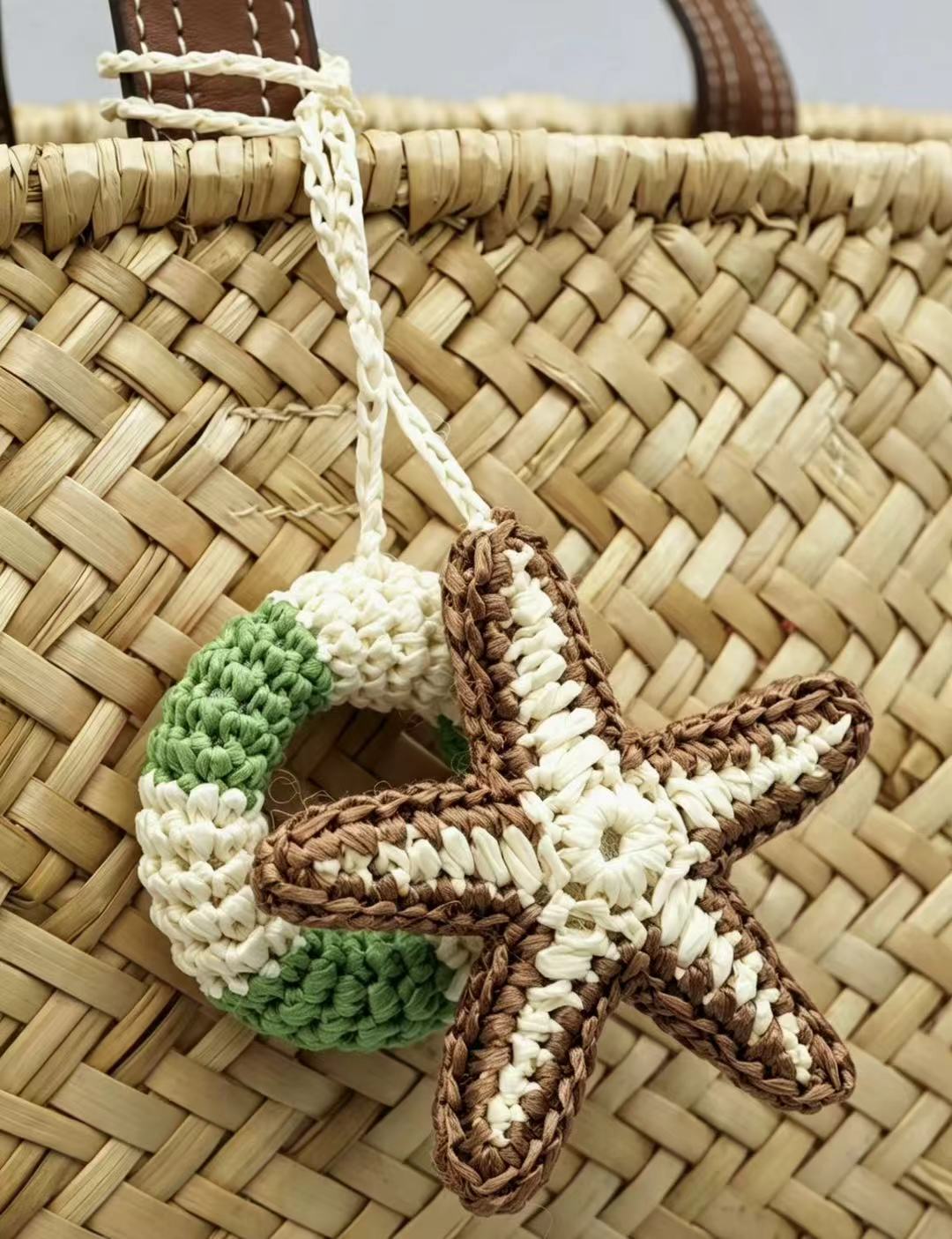 Handmade Raffia Starfish Lifebuoy Bag Charm, Nautical Coastal Accessory, Summer Beach Pendant
