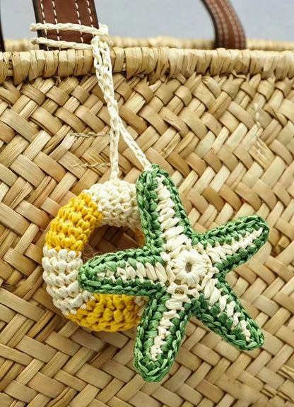 Handmade Raffia Starfish Lifebuoy Bag Charm, Nautical Coastal Accessory, Summer Beach Pendant