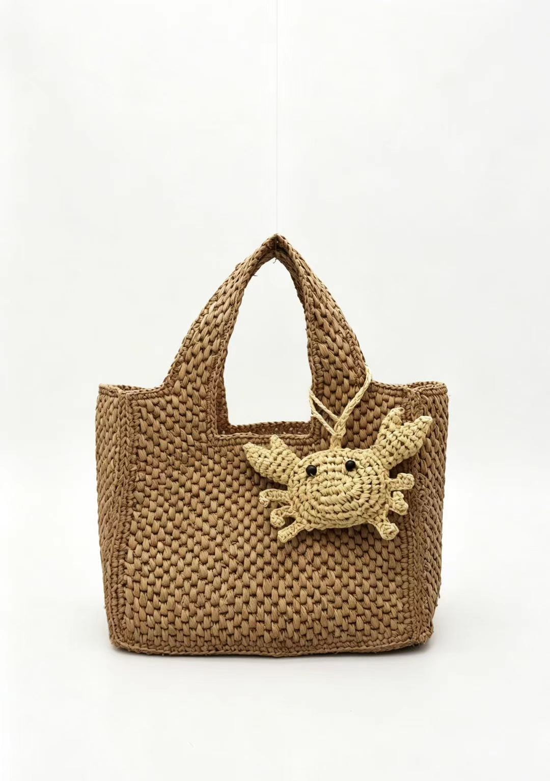 Handwoven Natural Straw Crab Charm | Coastal Bag Accessory, Keychain