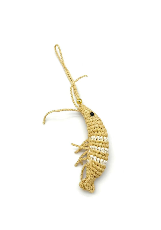 Handwoven Straw Shrimp Charm - Natural Coastal Bag Accessory, Keychain