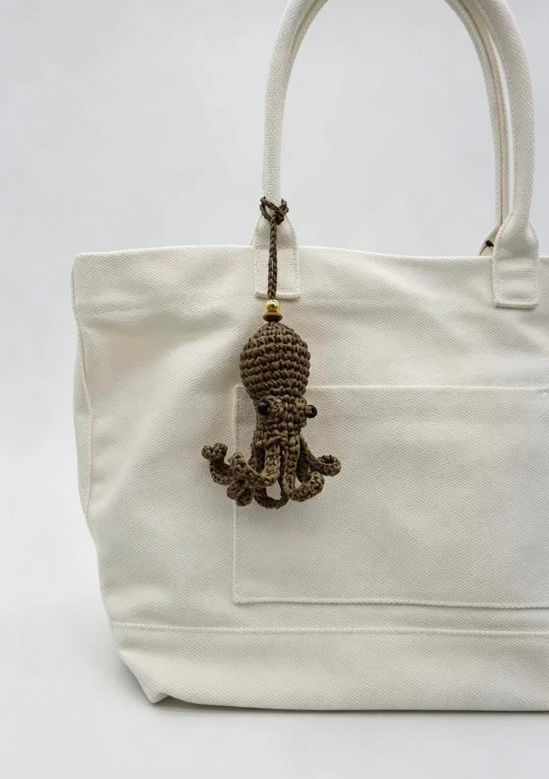 Handwoven Octopus Bag Charm - Natural Straw Keychain