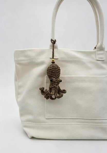 Handwoven Octopus Bag Charm - Natural Straw Keychain